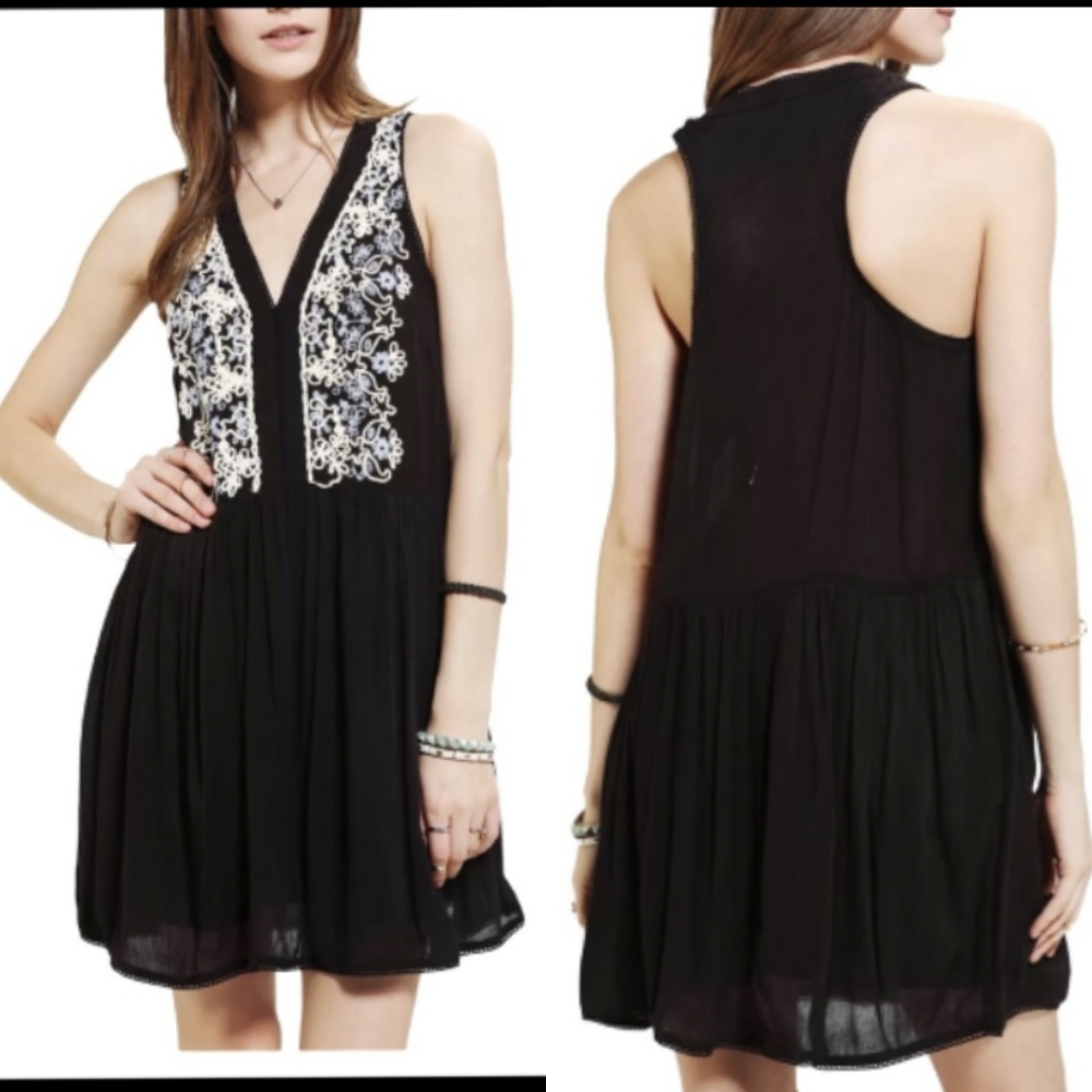 Ecote Urban Outfitters Black Embroidered Mini Dress